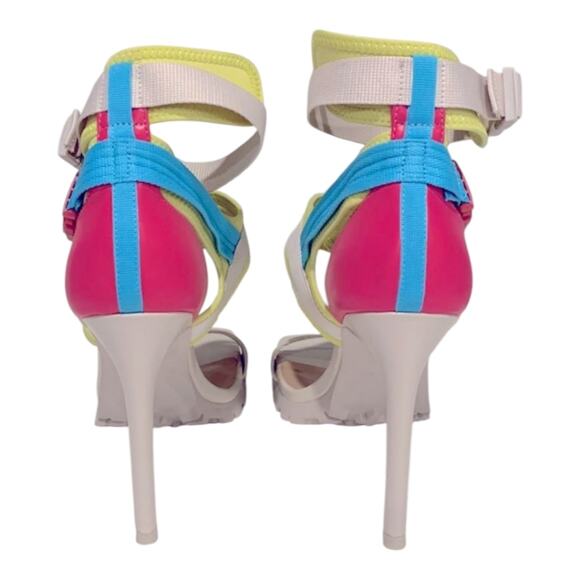 STEVE MADDEN Vibing Vegan Leather Sandal In Multi Square TOE PINK YELLOW 7.5 NEW - Picture 4 of 11